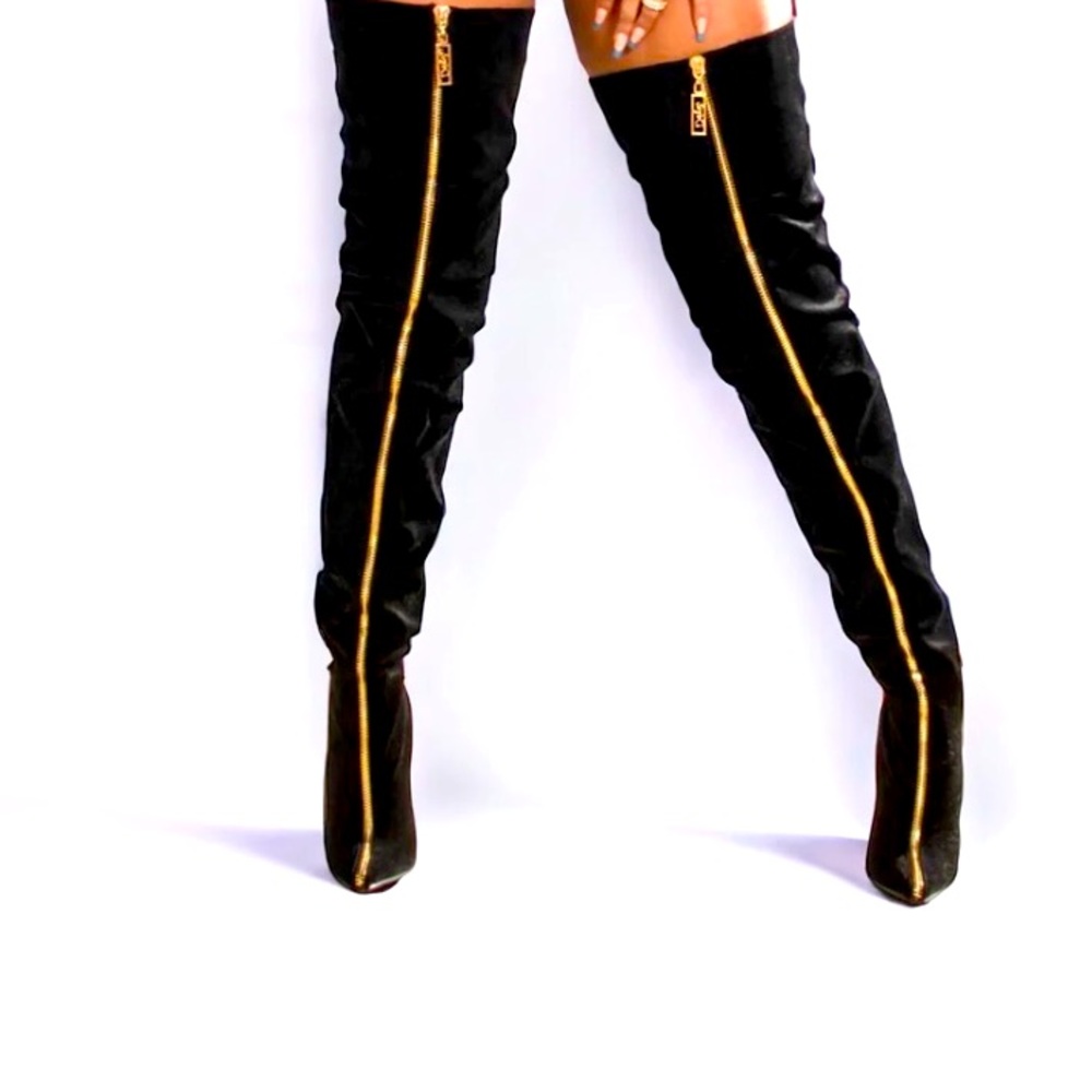 SybG by Sybille Guichard “Top of the Line” Thigh-High Corduroy Boots.